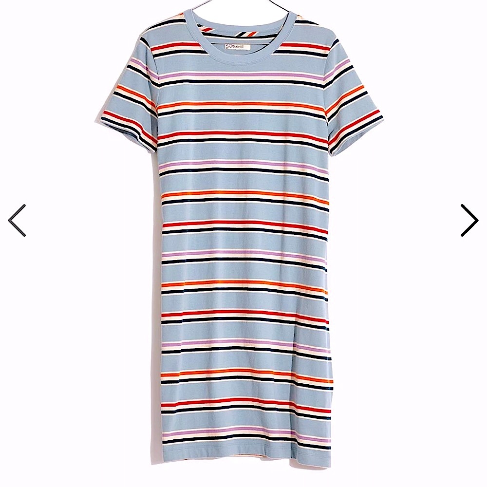 Madewell Tee shirt dress in Alchester stripe Small multi stripes pale blue